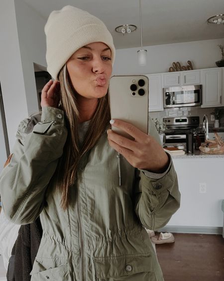 Fall style, winter style, casual outfit, safe green, cream beanie, cozy outfit 

#LTKunder100 #LTKunder50 #LTKsalealert