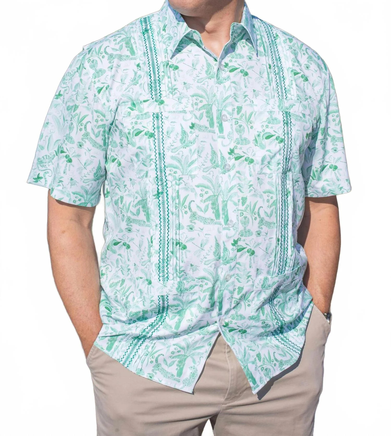 Guayabera Short Sleeve Shirt In Jade Jungle | Shop Simon