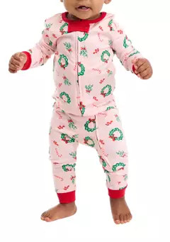 PAJAMARAMA Baby Holiday Wreaths One Piece Pajama | Belk