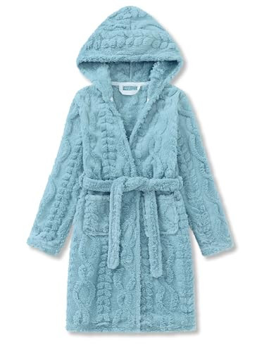Topgal Girls Hooded Robe Fuzzy Flannel Robe for Kids Warm Pajamas Fleece Light Blue Wheat Jacquard Soft Bathrobe Size 4T | Amazon (US)