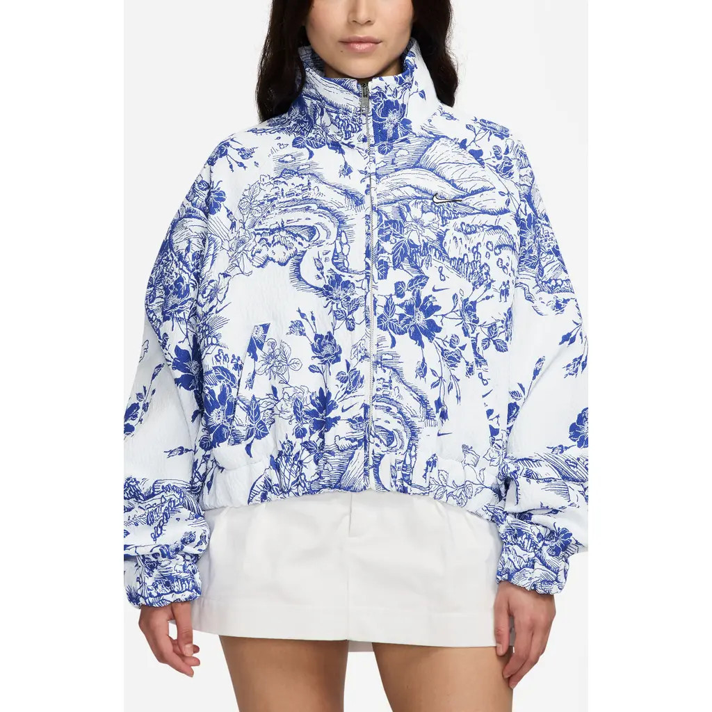 Nike Sportswear Collection Jacquard Track Jacket in White/Hyper Royal/Black at Nordstrom, Size X-Small | Nordstrom