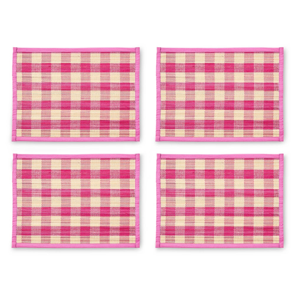 Pink Woven Check Straw Placemats, Set of 4 | MacKenzie-Childs