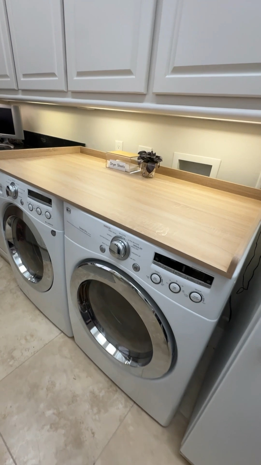 Washer Dryer wood counter top 
Acrylic box with wood lid for dryer sheets 
Laundry vinyl labels


#LTKHome #LTKFindsUnder50 #LTKFamily