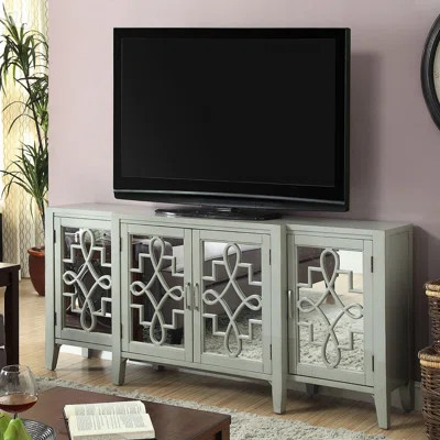 Kacia Finish Console Cabinet, 4 Door Cabinet With Gray MDF Ornamental Detail And Tapered Legs, Perfect For Elegant Storage Solutions. | Wayfair North America