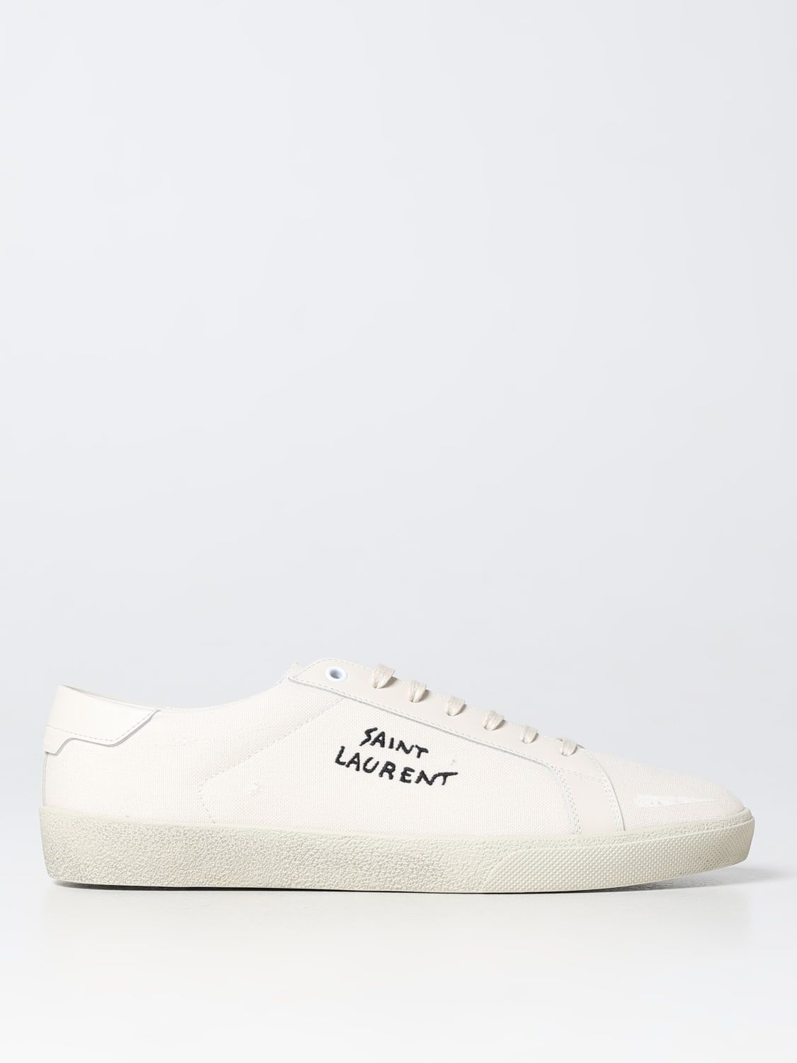 SAINT LAURENT: SL/06 sneakers in used canvas with embroidered logo - Yellow Cream | Saint Laurent... | Giglio.com - Global Italian fashion boutique