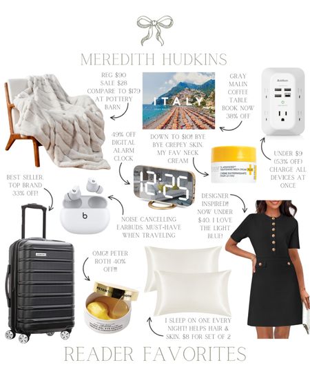 Gray malin, samsonite, Meredith Hudkins preppy, classic timeless, Amazon home Amazon daily deals, coffee table book travel, carry-on suitcase Peter Roth beats travel, throw blanket, satin pillowcase, designer look for less dress 

#LTKStyleTip #LTKHome #LTKSaleAlert