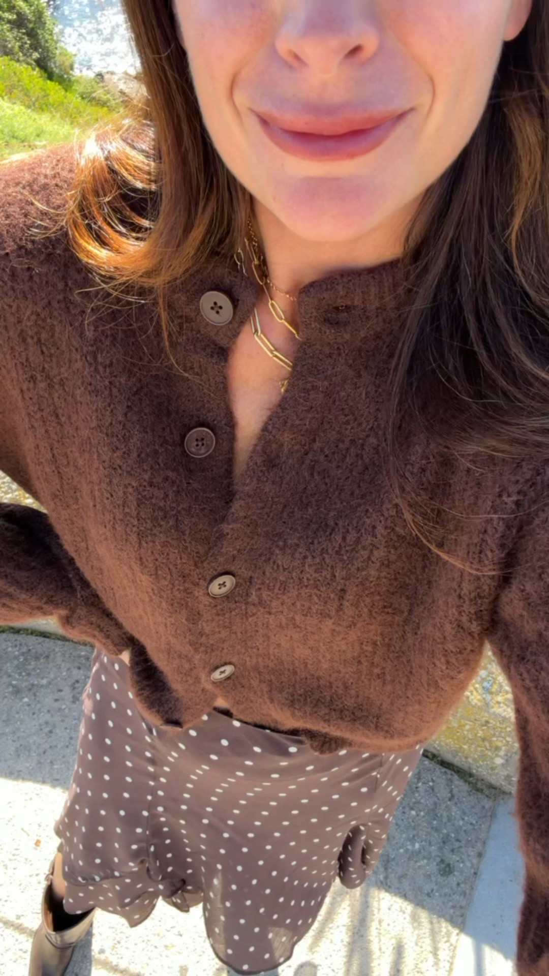 I love this brown on brown monochromatic look! The polka dots on the skirt are so cute! Perfect fall look! These outfit pieces are on sale in various colors! 

#LTKFindsUnder100 #LTKStyleTip