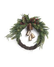 24in Norfolk Pine Wreath With Bells | TJ Maxx