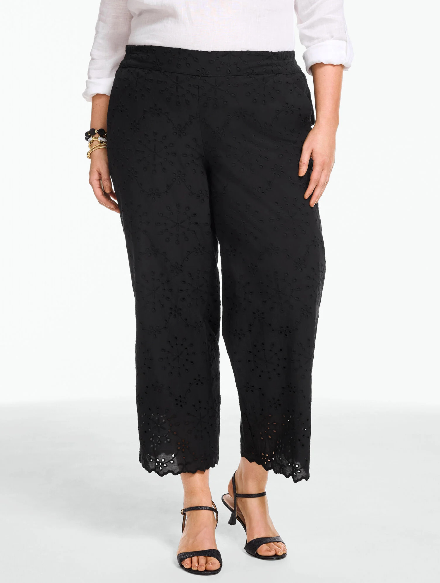 Eyelet Wide Crop Pull-On Pants - Daisy Medallion | Talbots