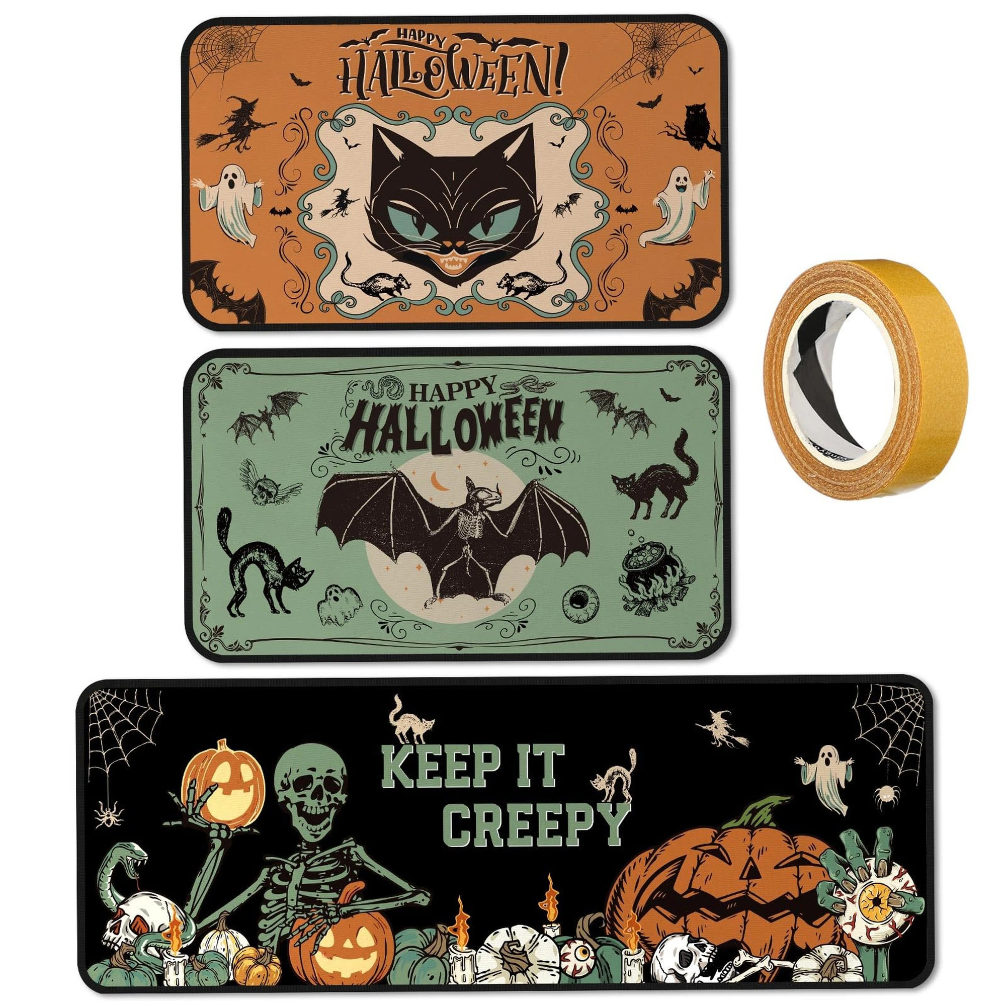 Numhew 17 x 29 in 17 x 47 in 3 Piece Black Gothic Halloween Kitchen Mat Set Polyester | NHBEN409589 | Lowe's