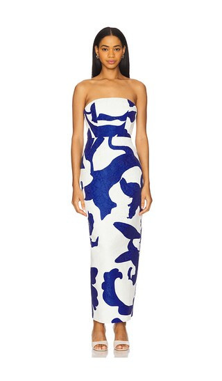 MILLY Orion Camellia Floral Jacquard Dress in White,Royal. - size 0 | Revolve Clothing (Global)