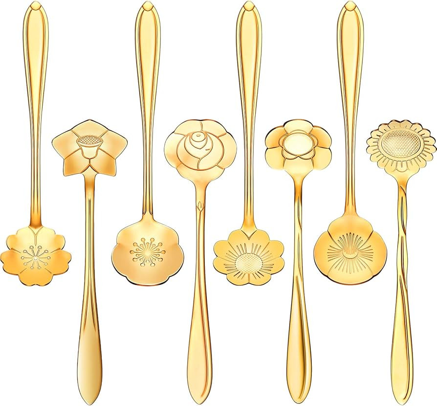 8 Pieces Flower Spoon Coffee Teaspoon Set Stainless Steel Tableware Creative Sugar Spoon Tea Spoo... | Amazon (US)