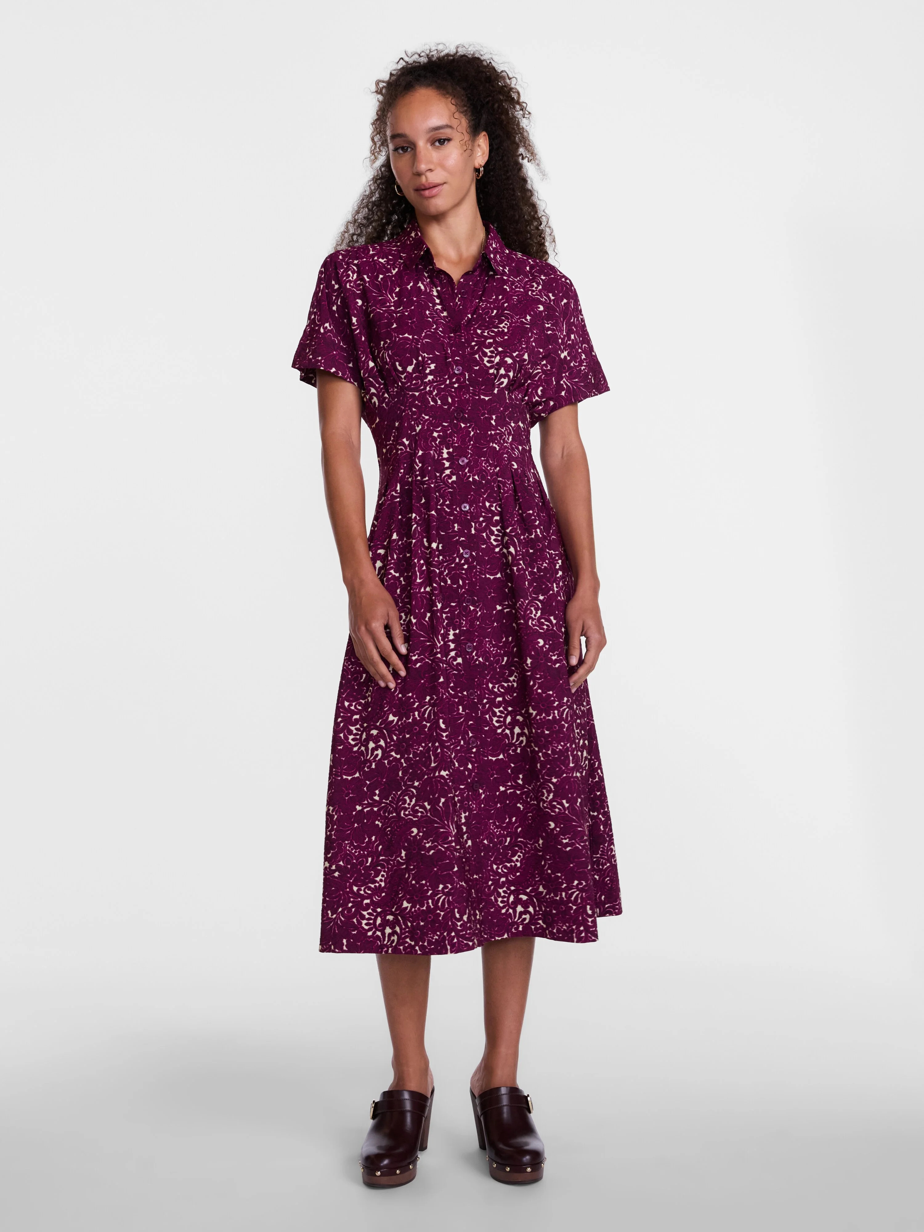 Scenario Women's and Women's Plus Pleated Waist Midi Shirtdress with Short Sleeves, Sizes XS-4X | Walmart (US)