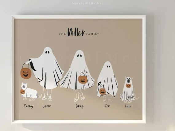 Personalized Family Portrait, Halloween Family Print, Printable Wall Art, Halloween Print, Cute H... | Etsy (US)