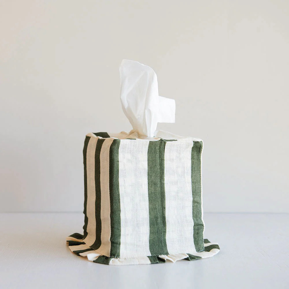 Ruffle Linen Tissue Cover - Olive | Roan Iris
