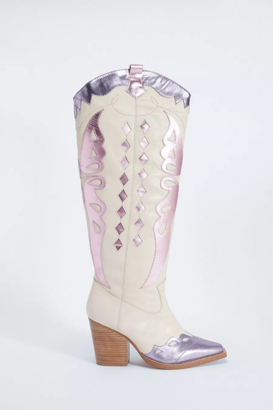 Leather Metallic Butterfly Knee High Cowboy Boot | Nasty Gal (US)