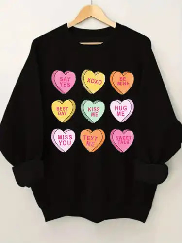 Valentine's Day Heart Print Pullover Sweatshirt, Casual Long Sleeve Crew Neck Sweatshirt For Fall... | Temu Affiliate Program