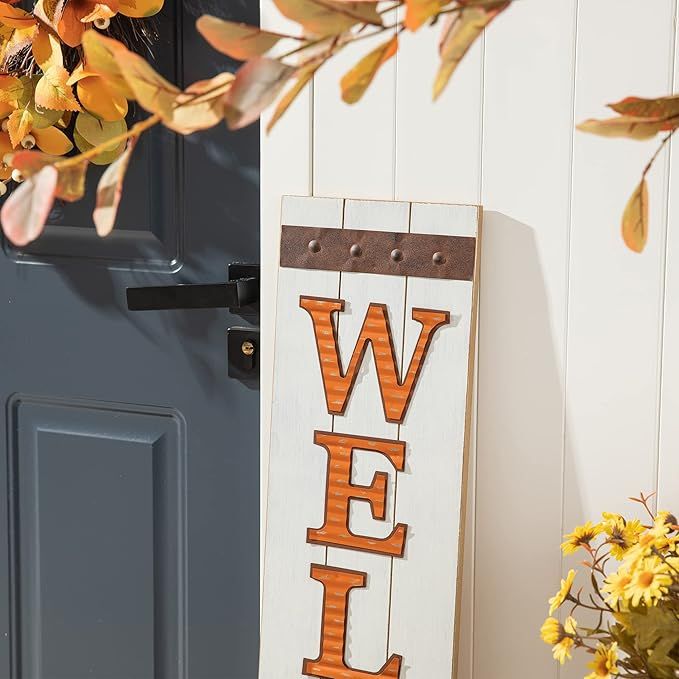 Glitzhome 42"H Fall Wooden Pumpkin Welcome Porch Sign, Orange | Amazon (US)