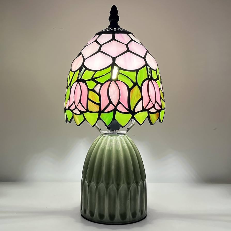 Tiffany Lamp Stained Glass Mushroom Table Lamps 6X6X12.5 Inch Pink Tulip Style Small Night Light ... | Amazon (US)