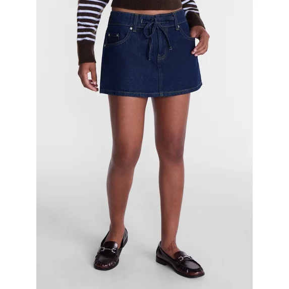 No Boundaries Self Tie Denim Cotton Mini Skort, Women’s XXS-XXL | Walmart (US)