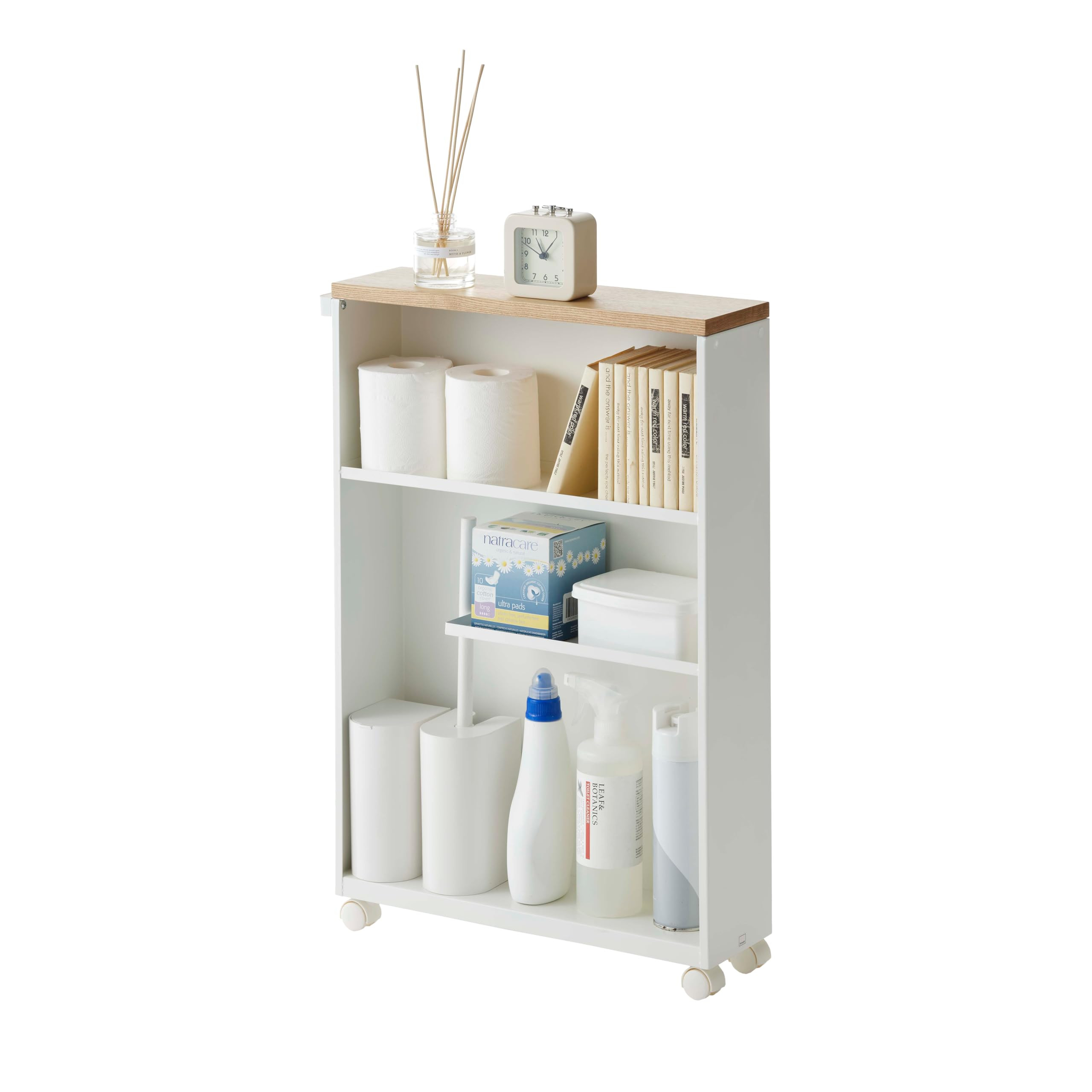 Yamazaki Home Rolling Slim Bathroom Utility Cart with Handle - Storage Shelf Narrow Organizer Rac... | Amazon (US)