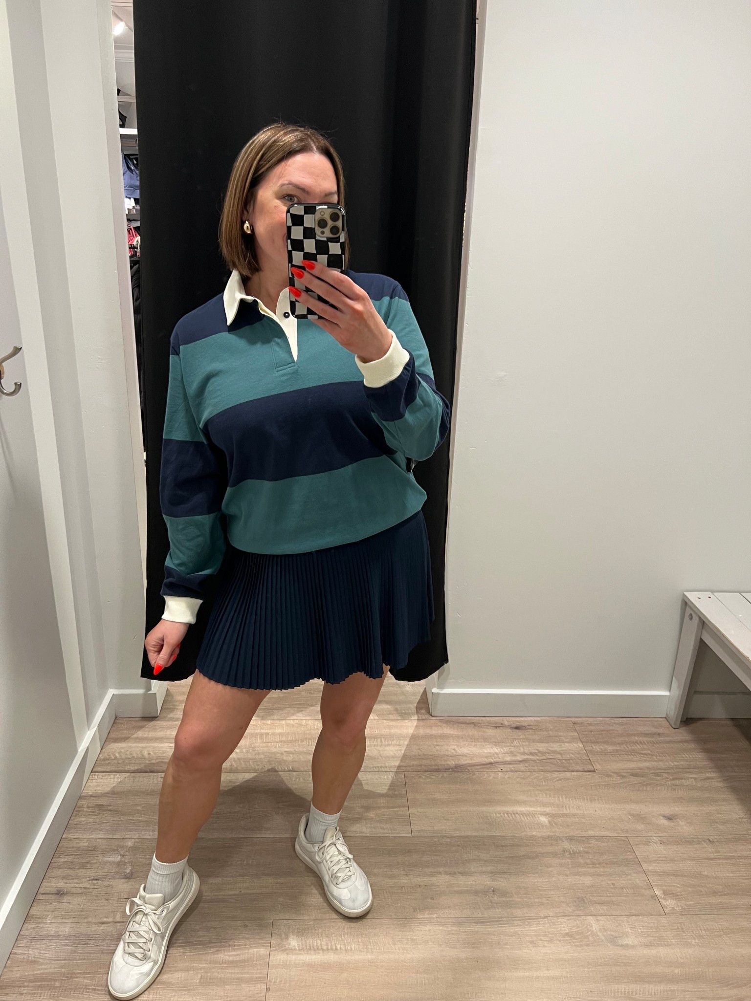 All the preppy vibes! I love this rugby top (large) and tennis skirt (size 10) from Lululemon. Give me alllll the true navy! 

#LTKootd #LTKActive #LTKMidsize