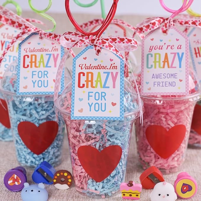 Valentines Day Gifts for Kids - 24 Pack Valentines Day Stationery Gift with Crazy Straws Cards St... | Amazon (US)