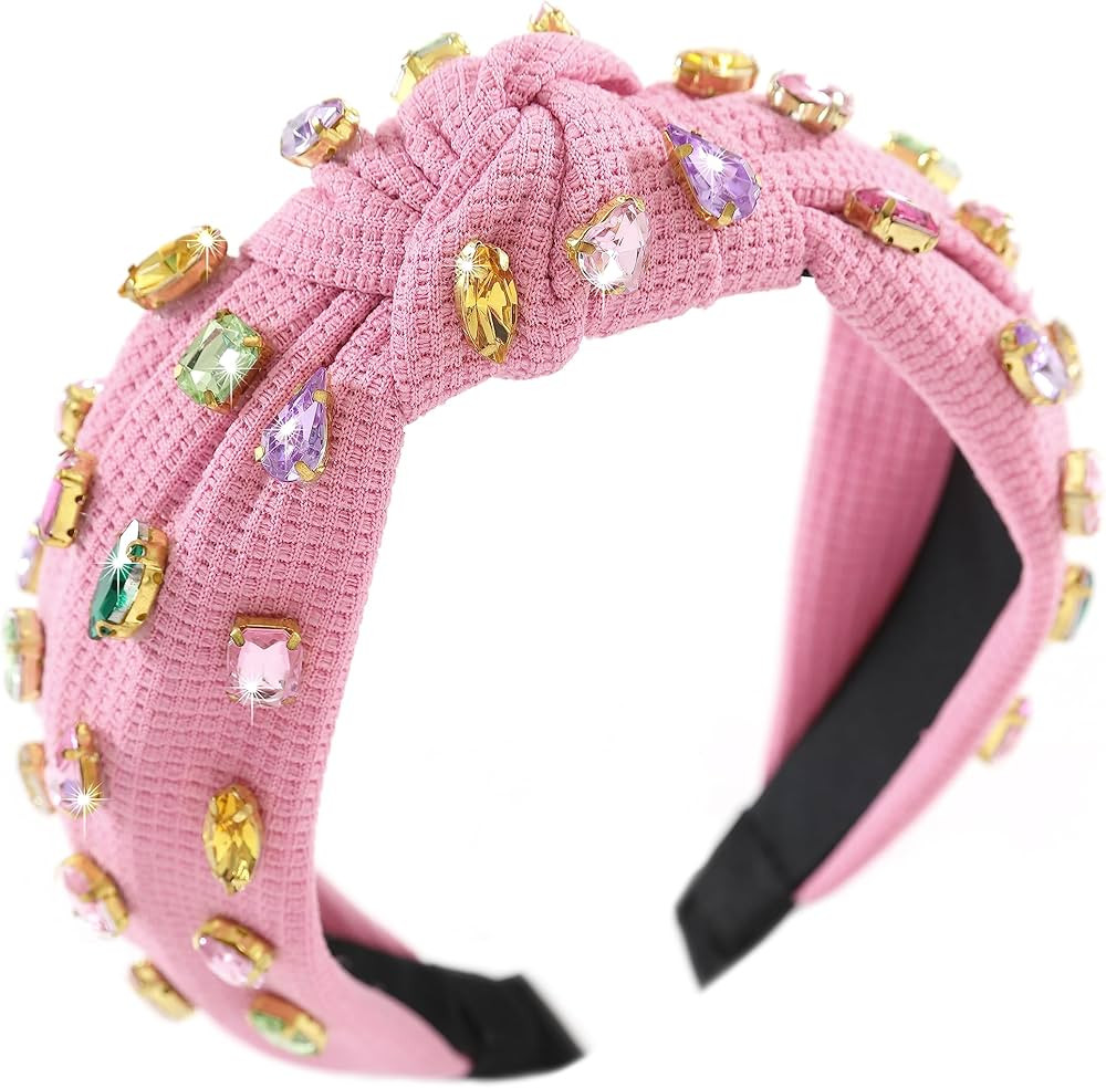 Jeweled Knotted Headband for Women Girls Sparkly Crystal Rhinestone Headband Wide Top Knot Women'... | Amazon (US)