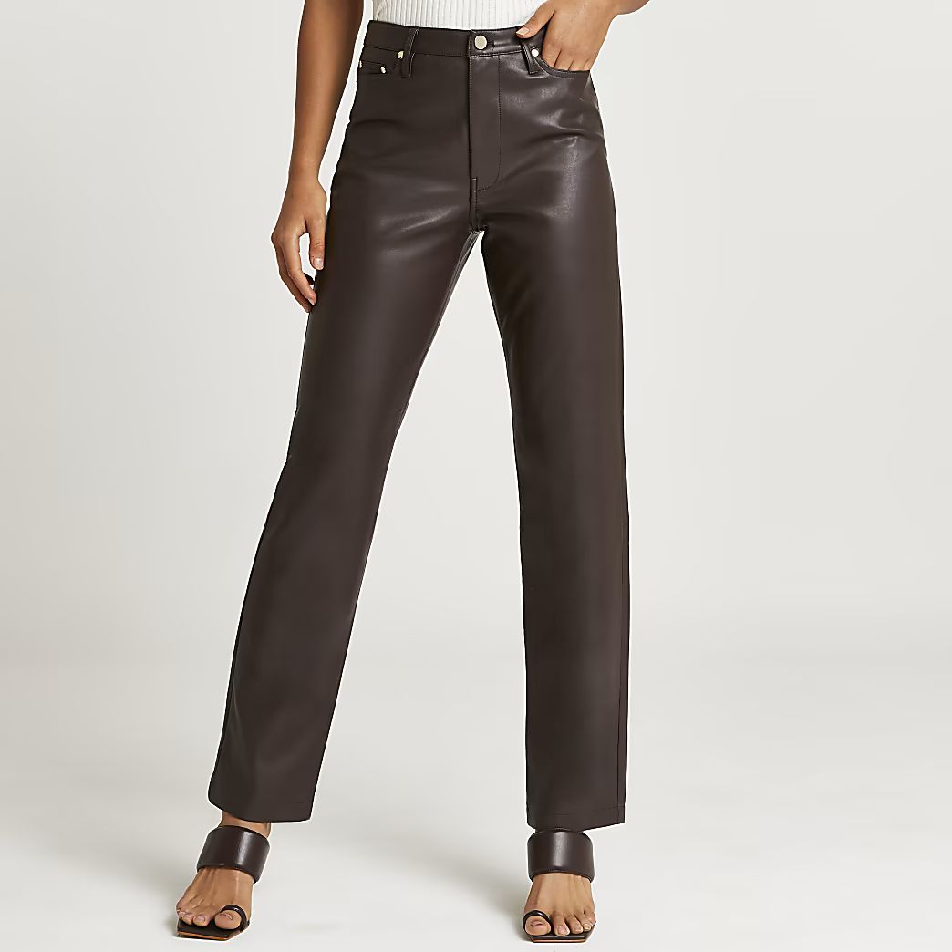 Brown faux leather cigarette trousers | River Island (UK & IE)
