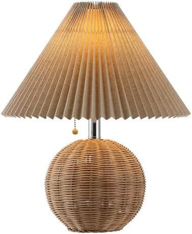 JONATHAN Y 17.25" Natural/Chrome/Dark Beige Sphere Table Lamp, Mid-Century Bedside Nightstand wit... | Amazon (US)