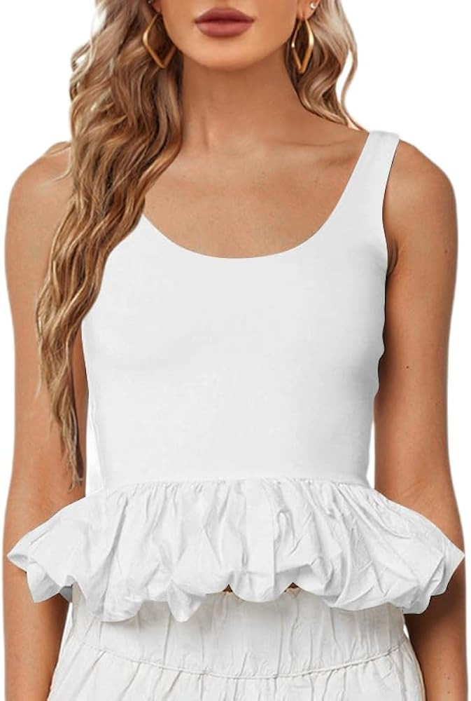 Crop Tops for Women Tank Tops Going Out Tops Sleeveless Backless Ruffle Hem Cami Shirt Summer Cut... | Amazon (US)