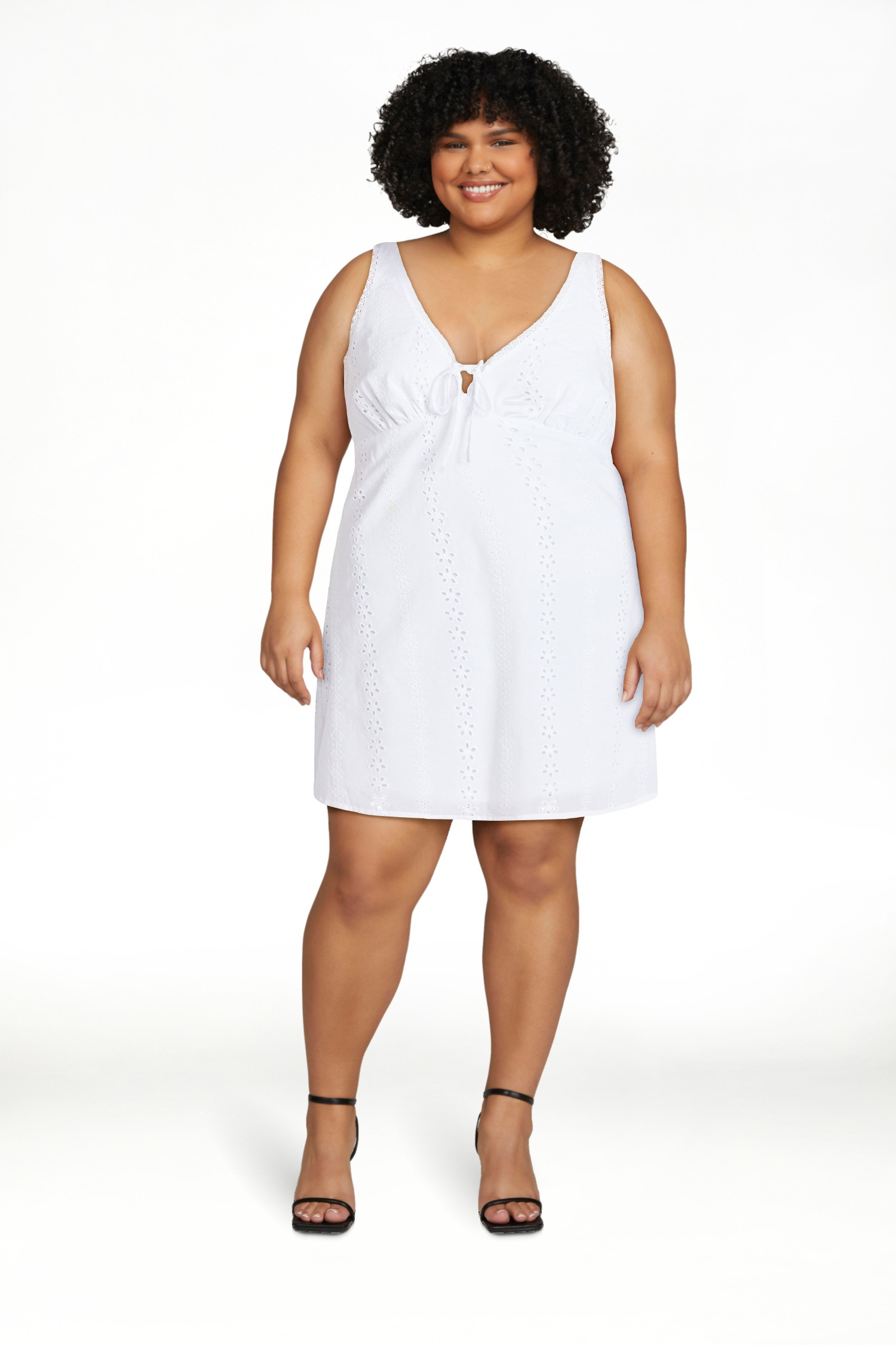 No Boundaries Cotton Lace Trim Plunge Mini Dress, Women's XXS-XXL | Walmart (US)