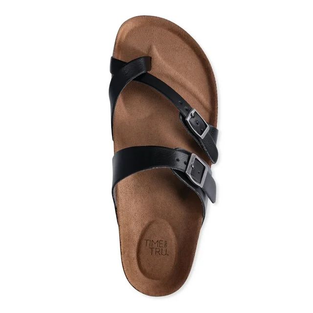 Time and Tru Women's Asymmetric Strap Footbed Sandals, Sizes 6-11, Wide Width Available | Walmart (US)