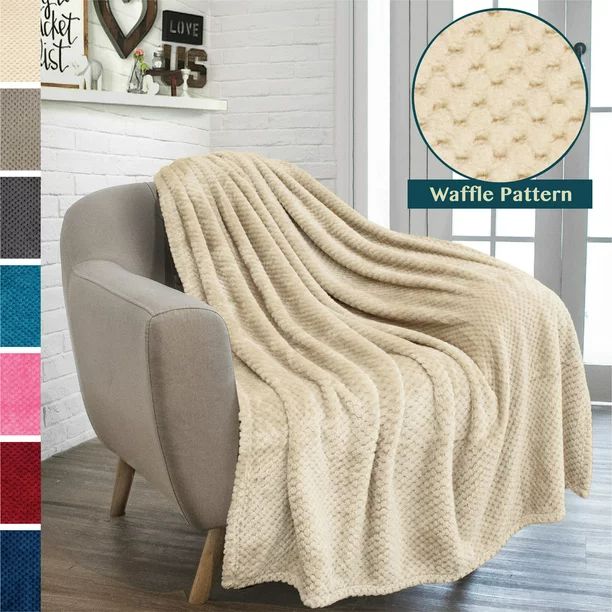 Premium Flannel Fleece Throw Blanket For Sofa Couch | Latte Waffle Textured Soft Fuzzy Throw | Wa... | Walmart (US)