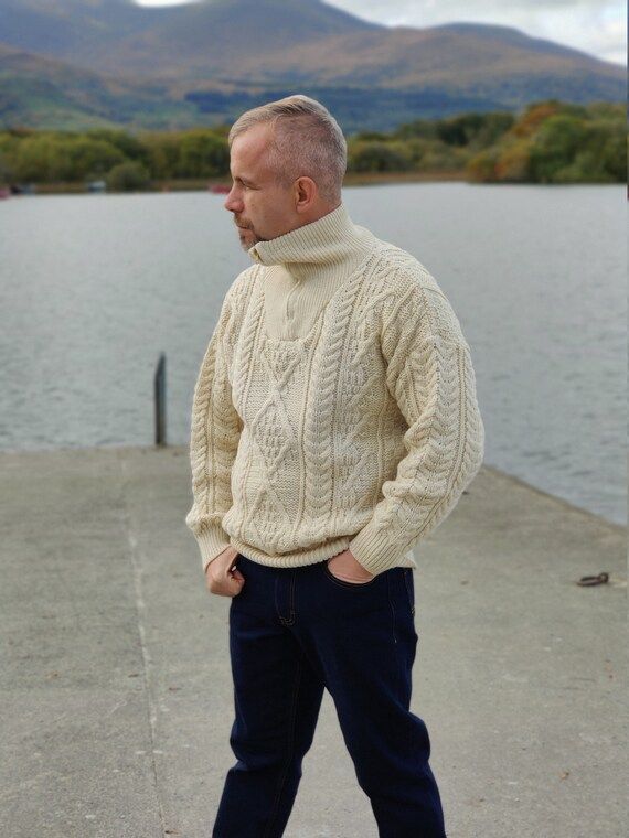Organic Irish Wool Aran Zip Sweater - Cream - Undyed - 100% pure new wool - chunky and heavy - MA... | Etsy (US)