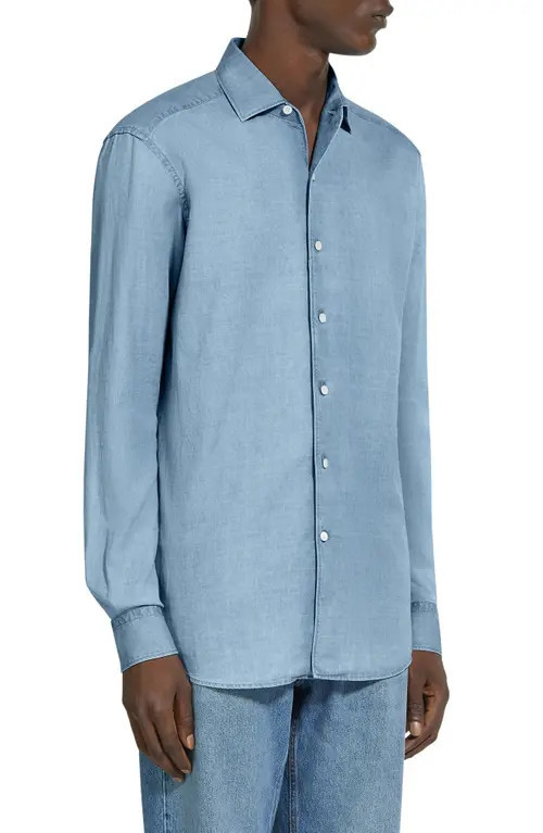 ZEGNA Bleached Button-Up Denim Shirt in Br Blu Sld at Nordstrom, Size Medium | Nordstrom