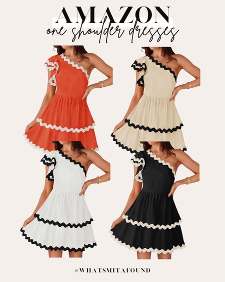 Amazon one shoulder dresses! Summer sundress, one shoulder sundress, riff raff sundress, black sundress, white sundress, beige sundress, orange sundress, tiered sundress, one shoulder dress, black dress, white dress, beige dress, orange dress, trendy sundress, trendy dress, flowy sundress, mini dress, one shoulder mini dress 

#LTKFindsUnder50 #LTKSeasonal #LTKStyleTip