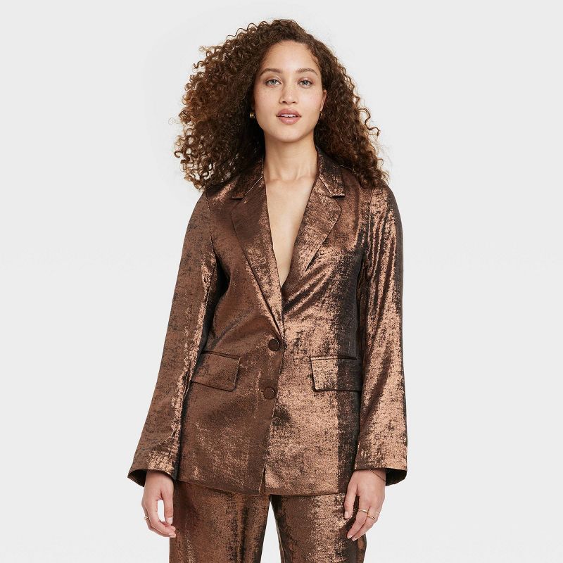 Women&#39;s Metallic Blazer - A New Day&#8482; Copper S | Target