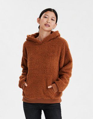 AE Fuzzy Sherpa Pullover Hoodie | American Eagle Outfitters (US & CA)
