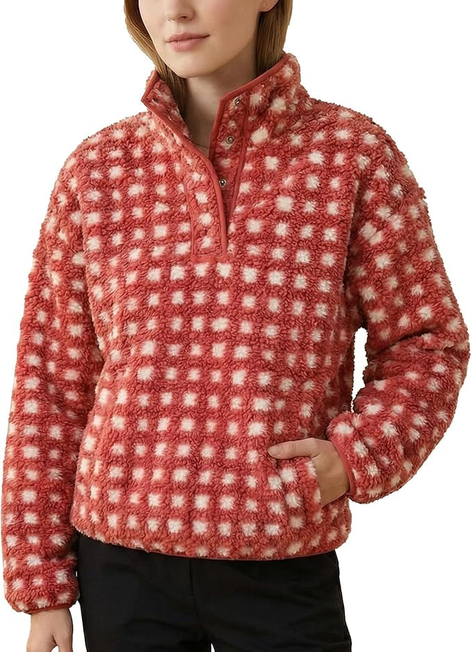 Checkered Fleece Sweatshirt for Women Long Sleeve High Neck Fuzzy Sherpa Hoodie Winter Plaid Pull... | Amazon (US)