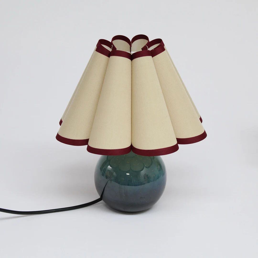Duzy handmade high quality khaki fabric with burgundy trim pleated decoration creative table lamp... | Etsy (US)