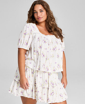 And Now This Plus Size Floral-Print Lace-Trim Blouse - Macy's | Macy's
