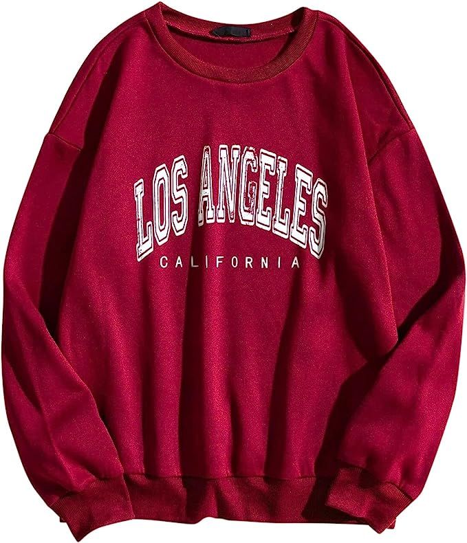 NokHom Women's Crewneck Sweatshirts Casual Long Sleeve LOS ANGELES Letter Print Pullover Shirts G... | Amazon (US)