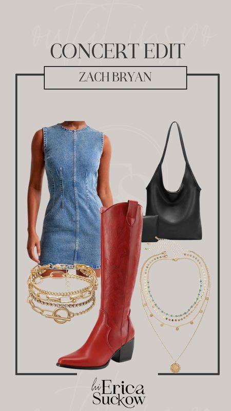 Country concert outfit inspiration from Amazon! Denim dress in size XL, red cowboy boots for a pop of color 🤩

#LTKFindsUnder50 #LTKFestival #LTKSaleAlert