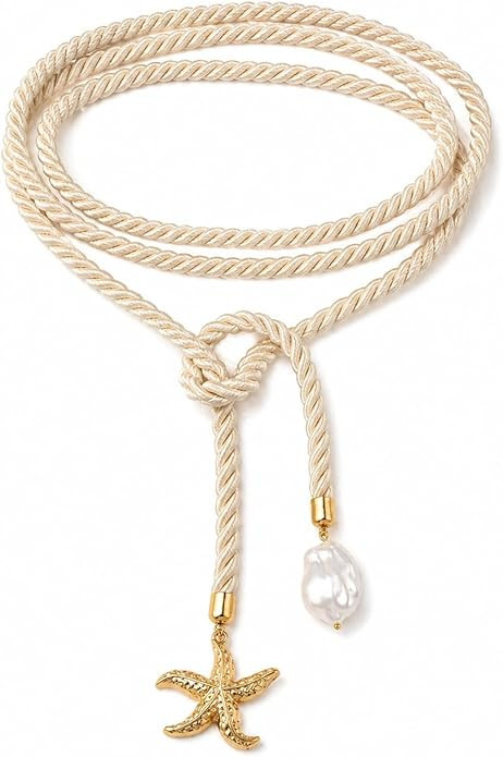 Boho Rope Choker Necklace for Women, Adjustable Starfish Baroque Pearl Charm Beach Layered Cord N... | Amazon (US)
