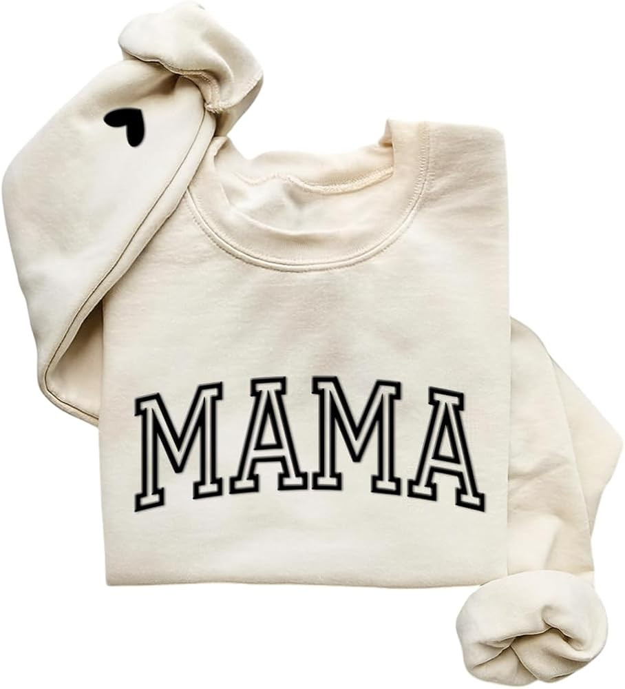 IZI POD Mama Sweatshirt, Mama Sweatshirt with Heart on Sleever, Gift for Mama, Mom, Birthday, Mot... | Amazon (US)