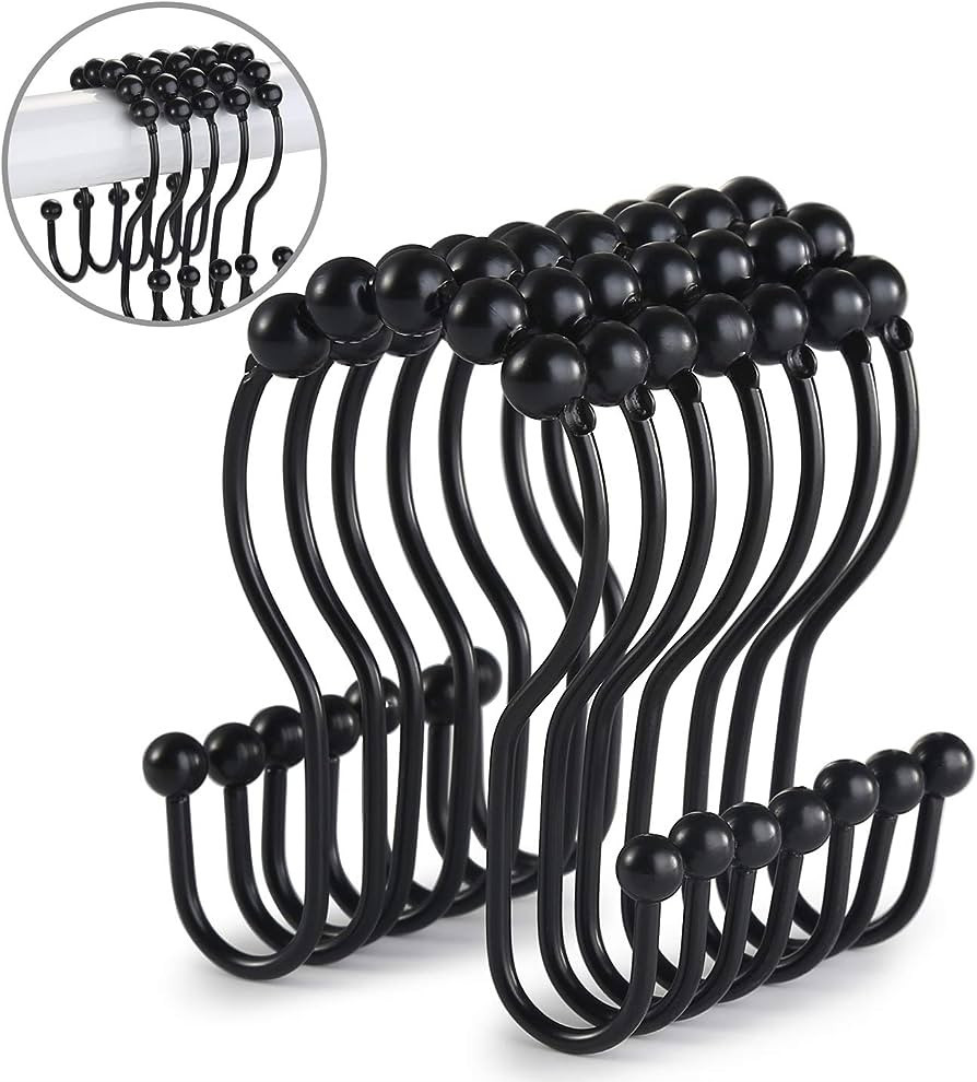 Goowin Shower Curtain Hooks, 12 Pcs Shower Curtain Rings, Stainless Steel Black Shower Curtain Ho... | Amazon (US)