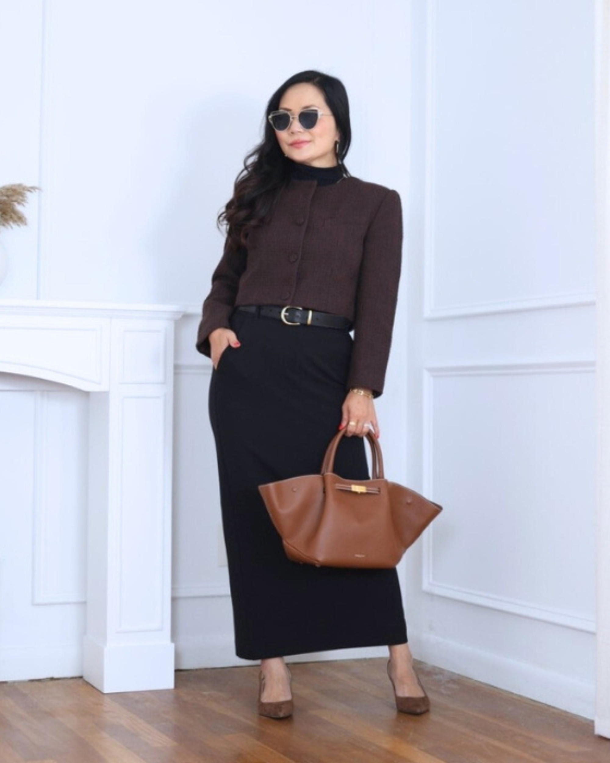 I paired a tweed jacket from Aritzia with a mock neck top from Quince and a maxi skirt from Express — classic pieces layered for a polished look. I’m 5’2, wearing size S.

#LTKOver40 #LTKStyleTip #LTKPetite