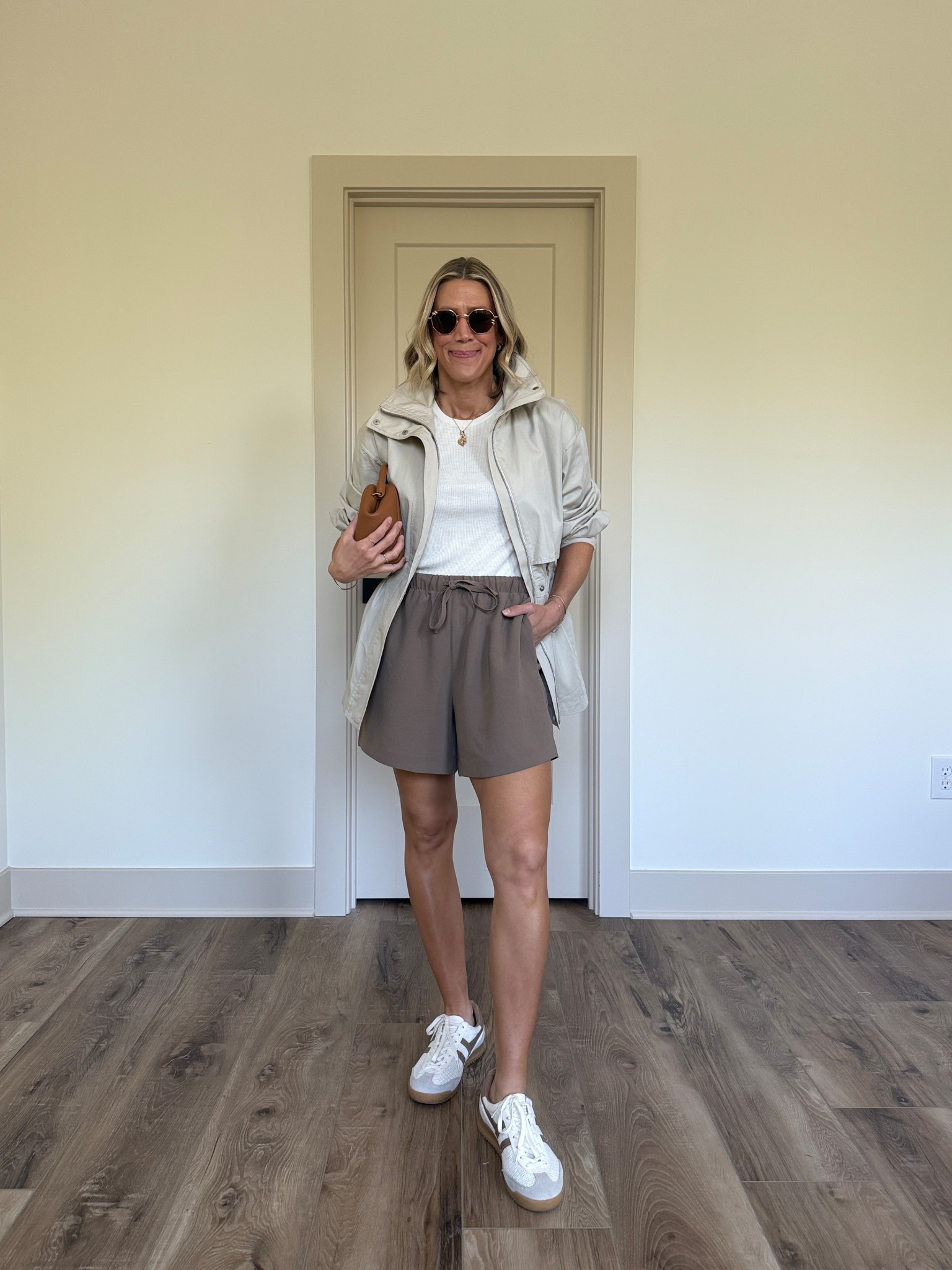 Wearing small top, XS jacket (sized down), small shorts, sneakers tts

#LTKgrwm #LTKootd #LTKOver40