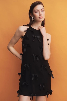 Hutch Halter Allover Bows Stretch Crepe Mini Dress | Anthropologie (US)